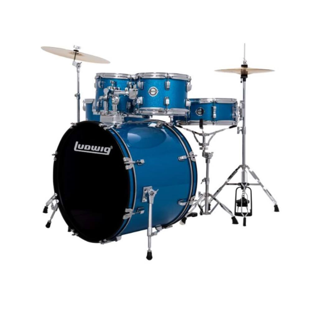 Ludwig Accent Drive 22/10/12/16+14S 5 Piece Drum Kit with Hardware & Cymbals - Blue Sparkle