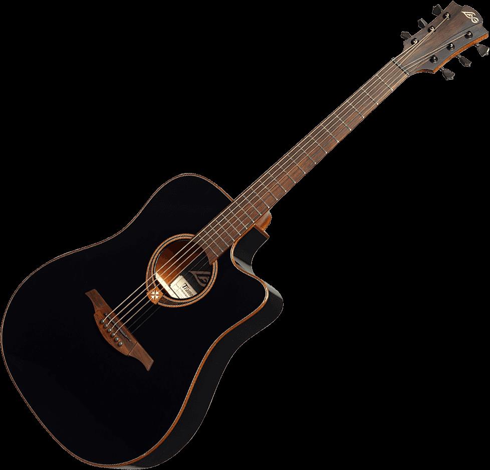 Lag Tramontane T118DCE Black Cutaway Acoustic-Electric Guitar - Cedar Top