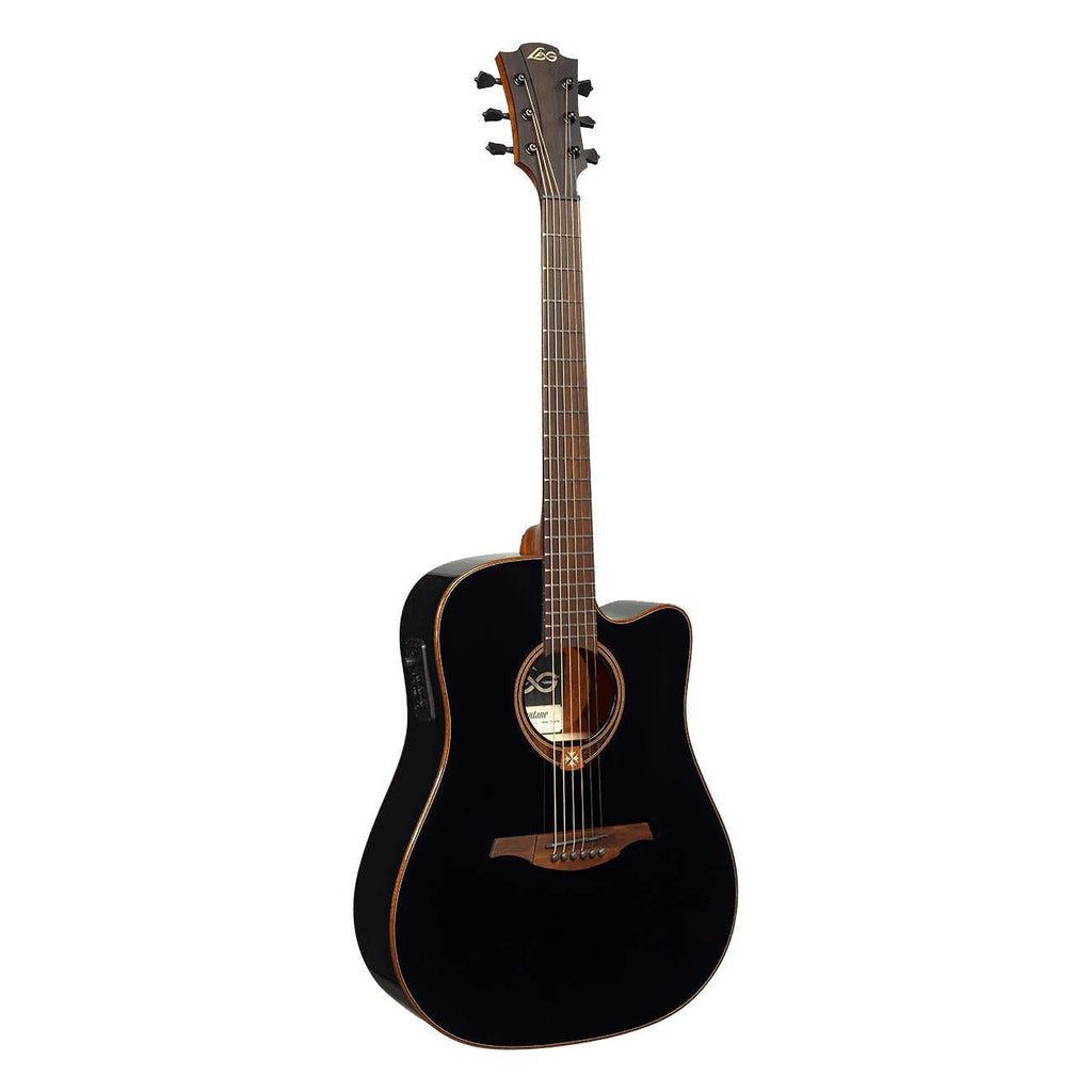 Lag Tramontane T118DCE Black Cutaway Acoustic-Electric Guitar - Cedar Top