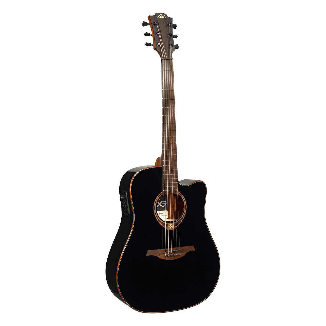Lag Tramontane T118DCE Black Cutaway Acoustic-Electric Guitar - Cedar Top