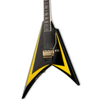 ESP LTD Alexi Arrowhead SE 20th Anniversary electric guitar in black and yellow with sleek body and signature design.