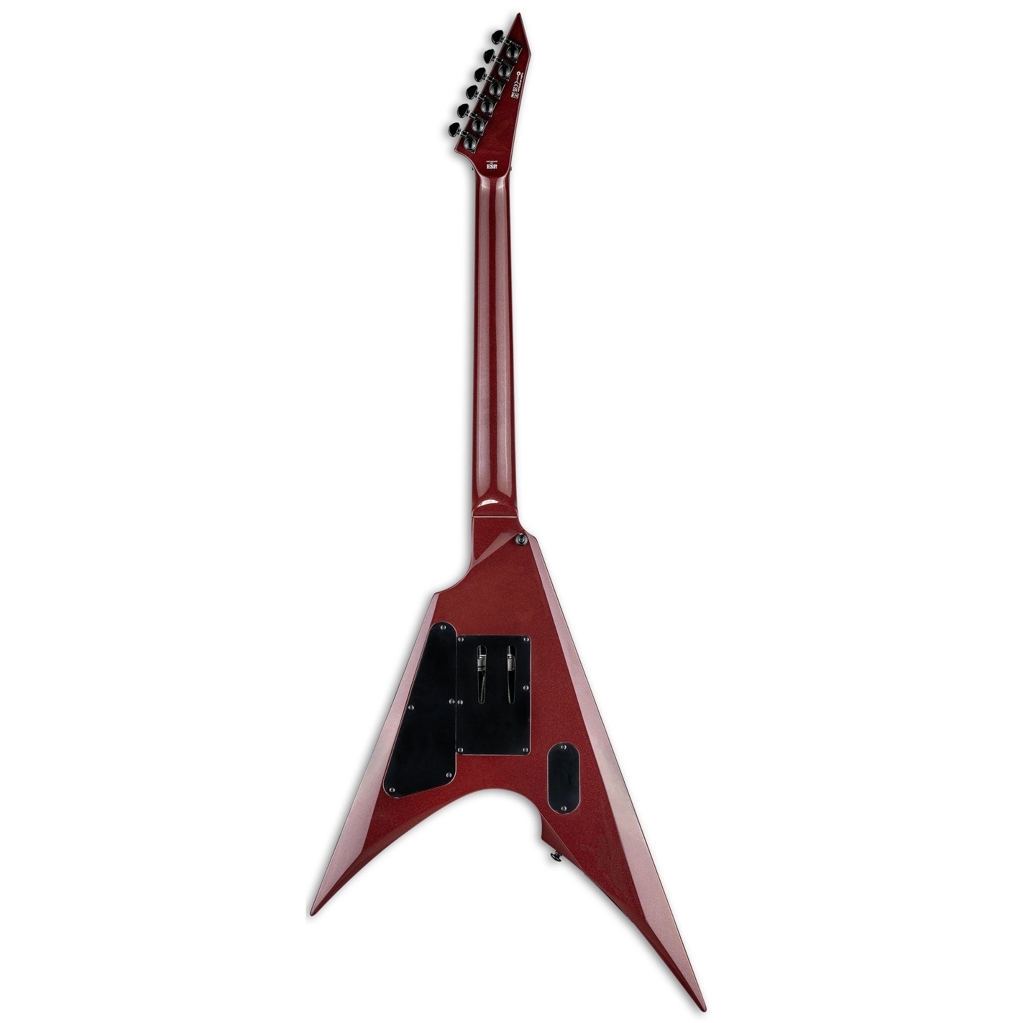 ESP LTD Arrow 400 electric guitar in scarlet metallic finish, showcasing sleek body design and dual humbucker pickups.