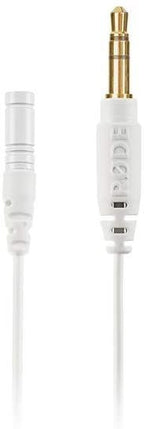 Rode Lavalier GO microphone in white, featuring a compact design suitable for audio recording and interviews.