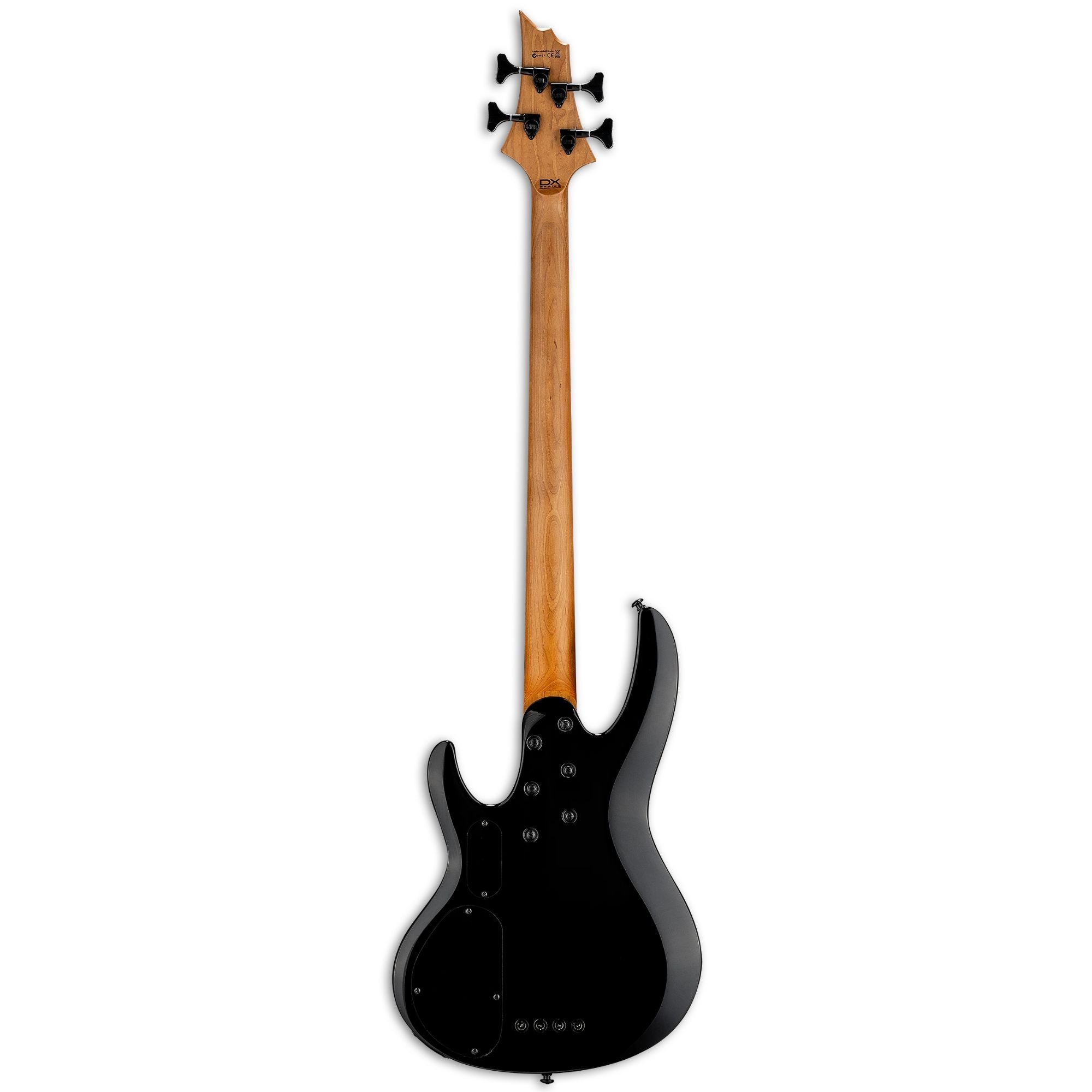 ESP LTD B 204 DX bass guitar in red burst finish, with a sleek body and four strings, showcasing its modern design.