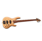ESP LTD B-204 fretless 4-string bass guitar with spalted maple top in natural finish, showcasing its sleek body and fingerboard.