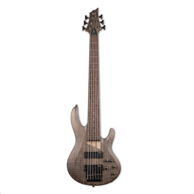 LTD B-206 6-String Bass Guitar Spalted Maple Trans Black