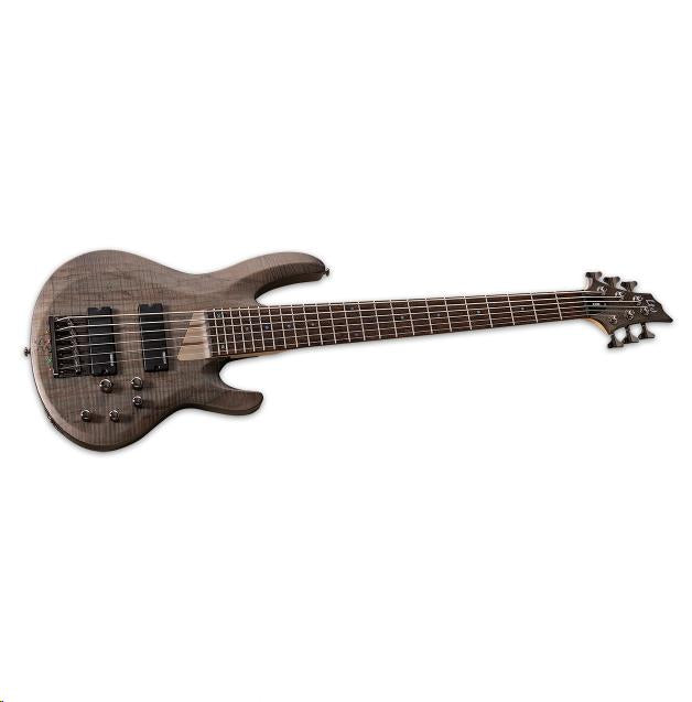LTD B-206 6-String Bass Guitar Spalted Maple Trans Black