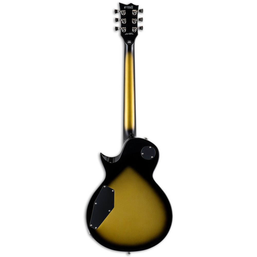 ESP LTD Bill Kelliher 600 electric guitar in vintage silver sunburst with signature, showcasing its sleek body and hardware details.