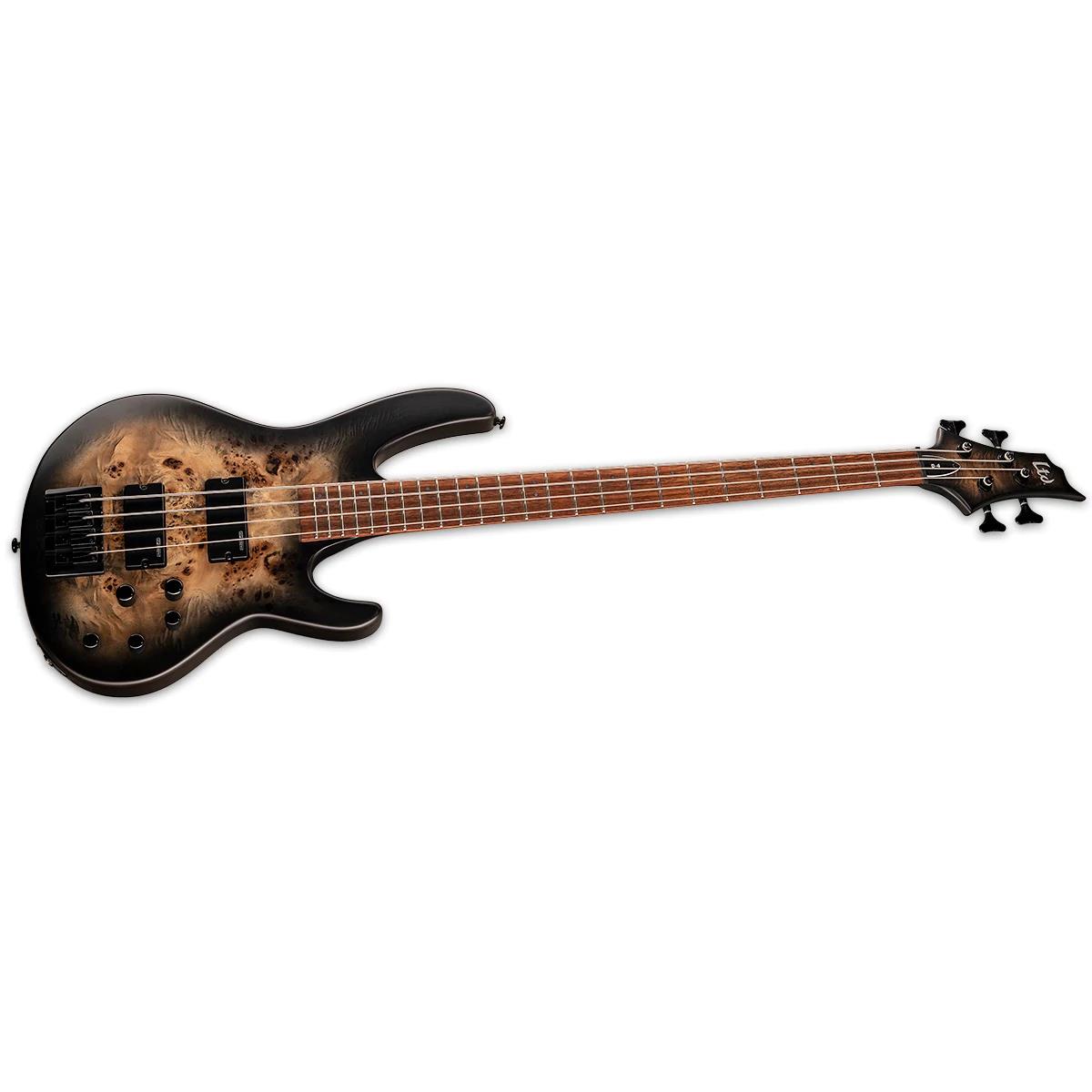 LTD D-4 Bass Guitar Burled Poplar Black Natural Burst Satin
