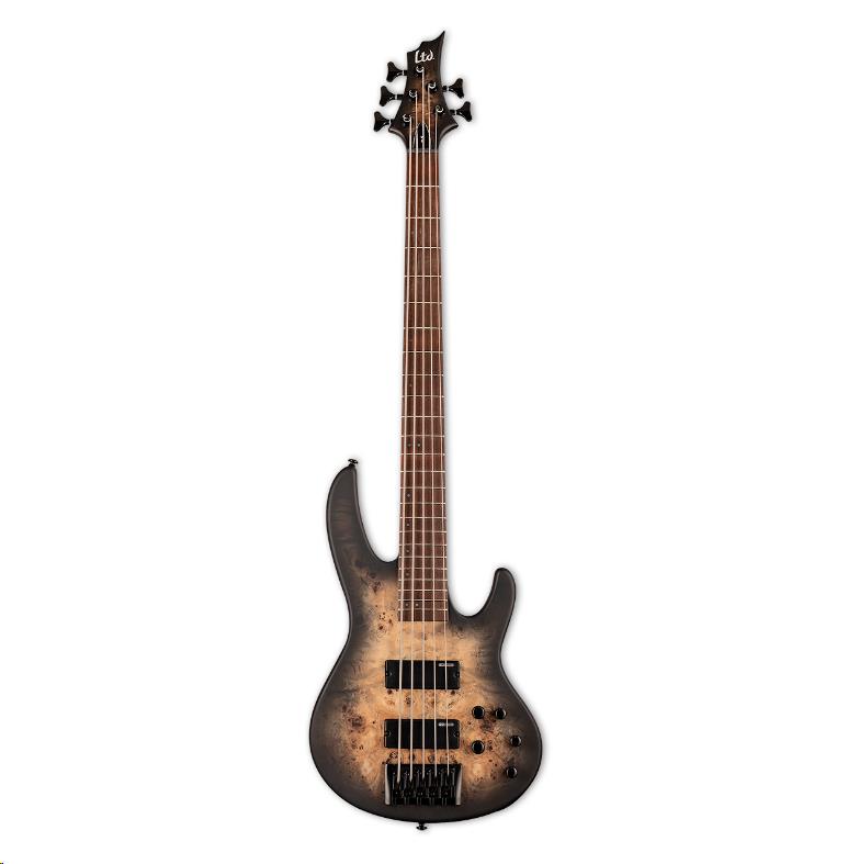 LTD D-5 5-String Bass Guitar Burled Poplar Black Natural Burst Satin