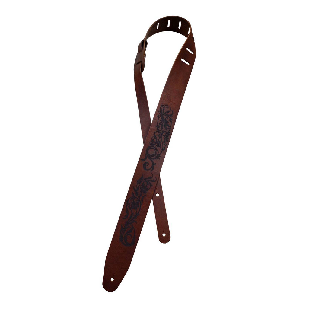 Colonial Leather Flowers Etched Leather Guitar Strap