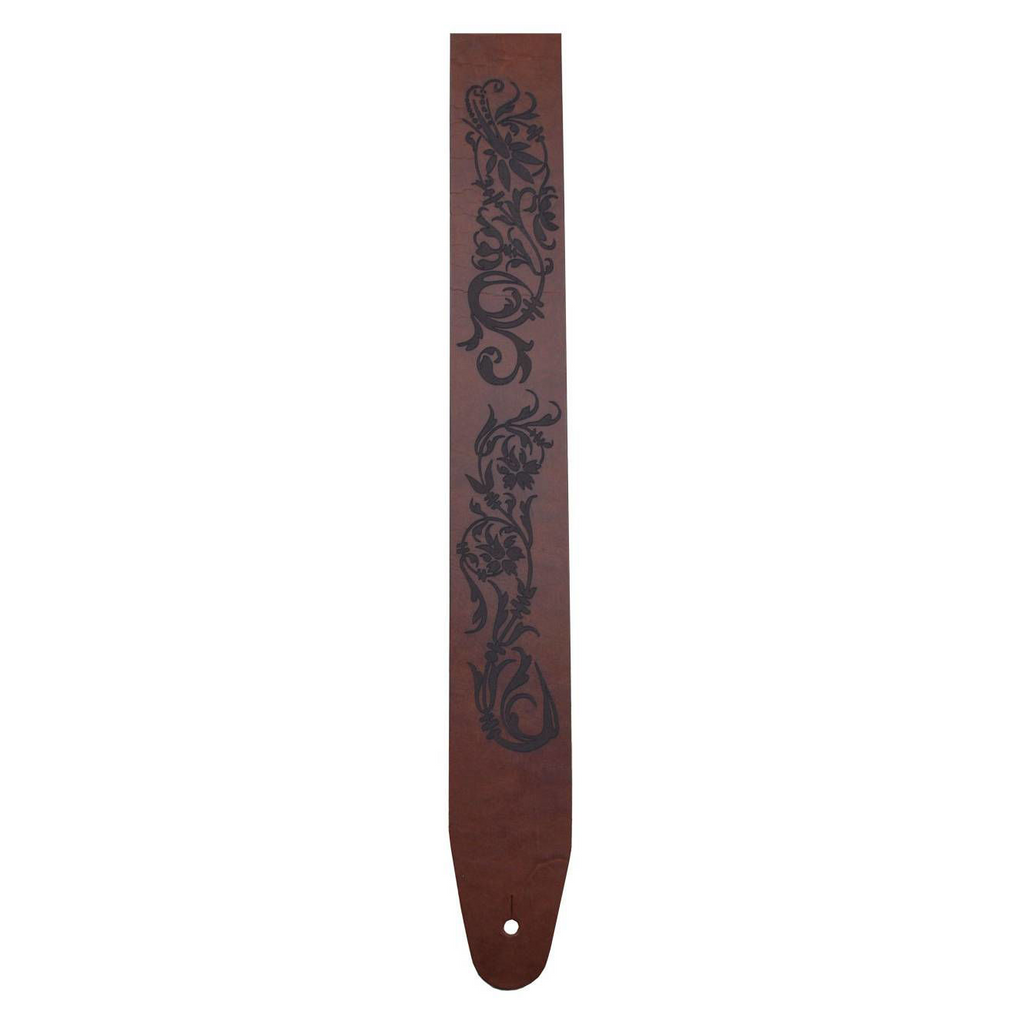 Colonial Leather Flowers Etched Leather Guitar Strap