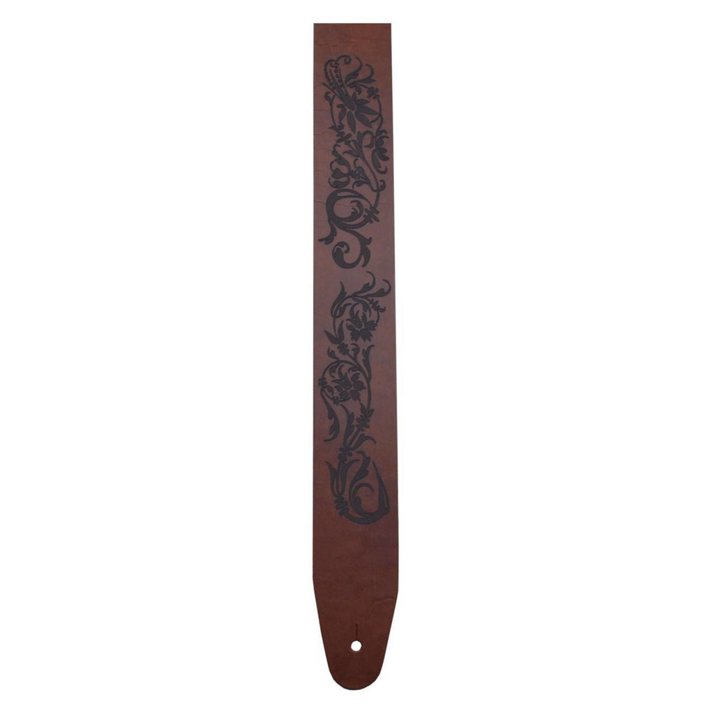 Colonial Leather Flowers Etched Leather Guitar Strap