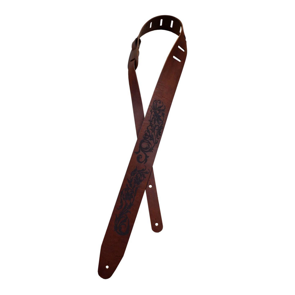 Colonial Leather Flowers Etched Leather Guitar Strap
