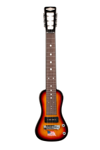 Essex Sx Essex LG22TS Ash Series 6-string lap steel guitar in 3-tone sunburst finish, with wood body and metal strings, on a stand.