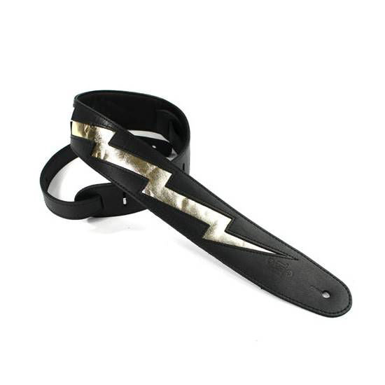 DSL Straps Designers Series Lightning Bolt Guitar Strap 2.5in - Black/Black (Gold)