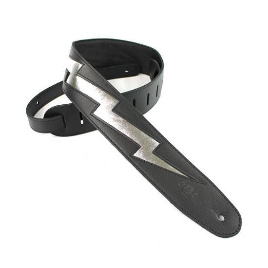 DSL Straps Designers Series Lightning Bolt Guitar Strap 2.5in - Black/Black (Silver)