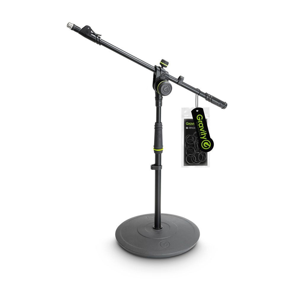 Gravity MS2222B Short Microphone Stand with Round Base & 2 Point Adjusting Tele Boom