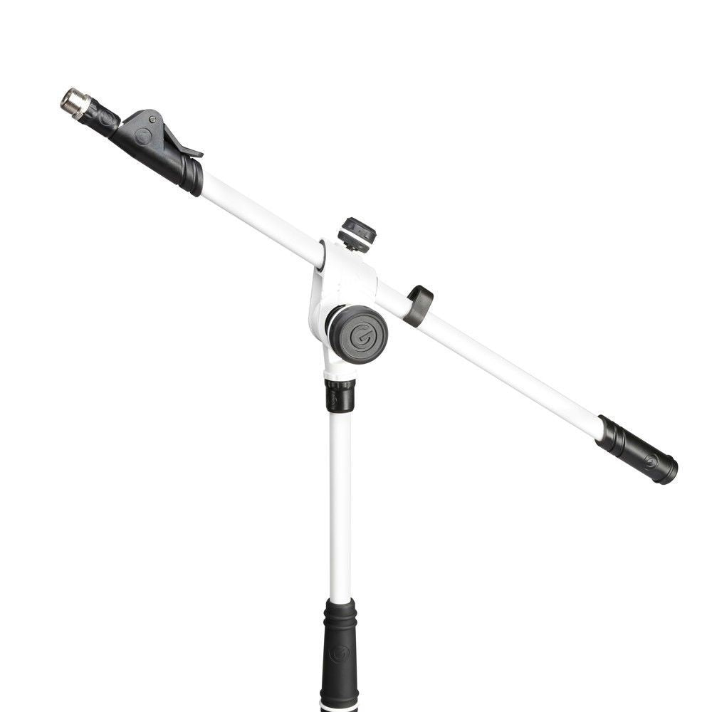 Gravity MS4322W White Microphone Stand with Folding Tripod Base & 2 Point Adjustable Tele Boom