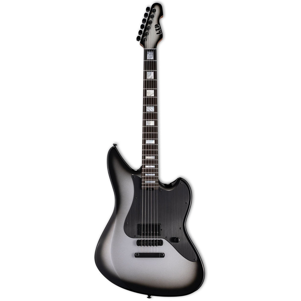 ESP LTD Joe Duplantier JD-I electric guitar in silver sunburst finish, showcasing its sleek body and modern design.