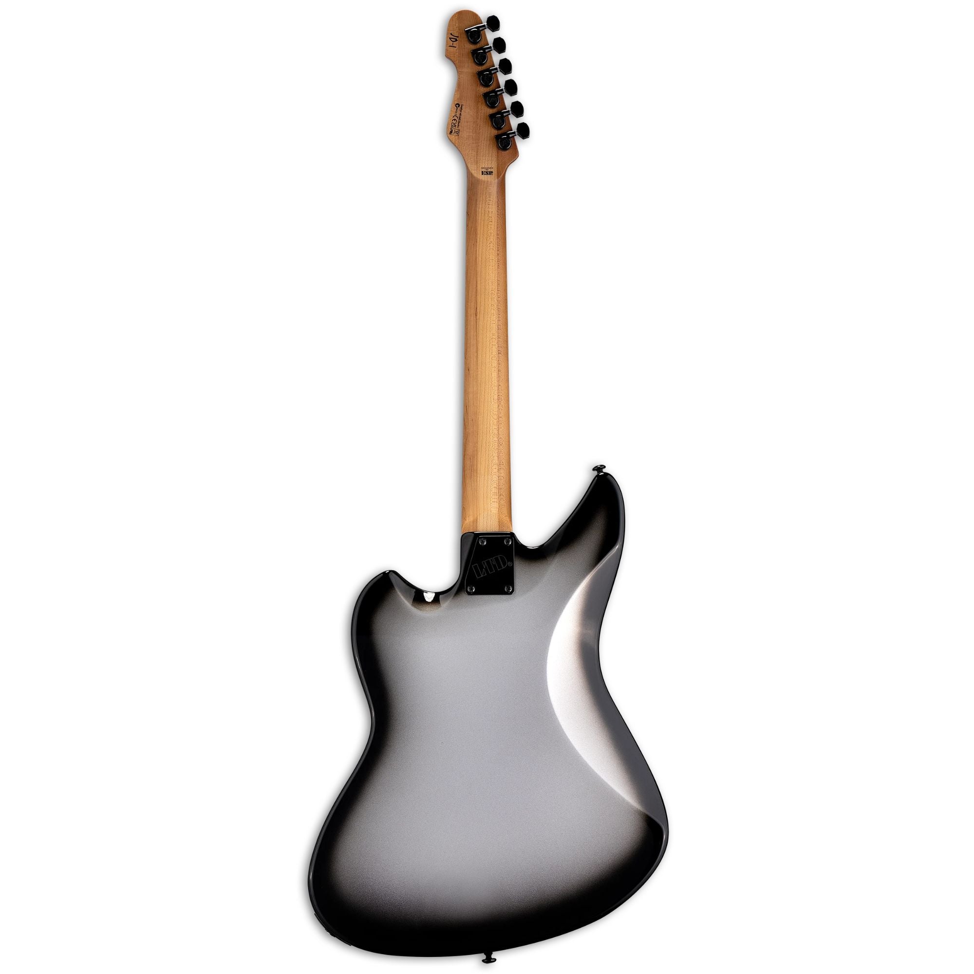 ESP LTD Joe Duplantier JD-I electric guitar in silver sunburst finish, showcasing sleek design and hardware details.