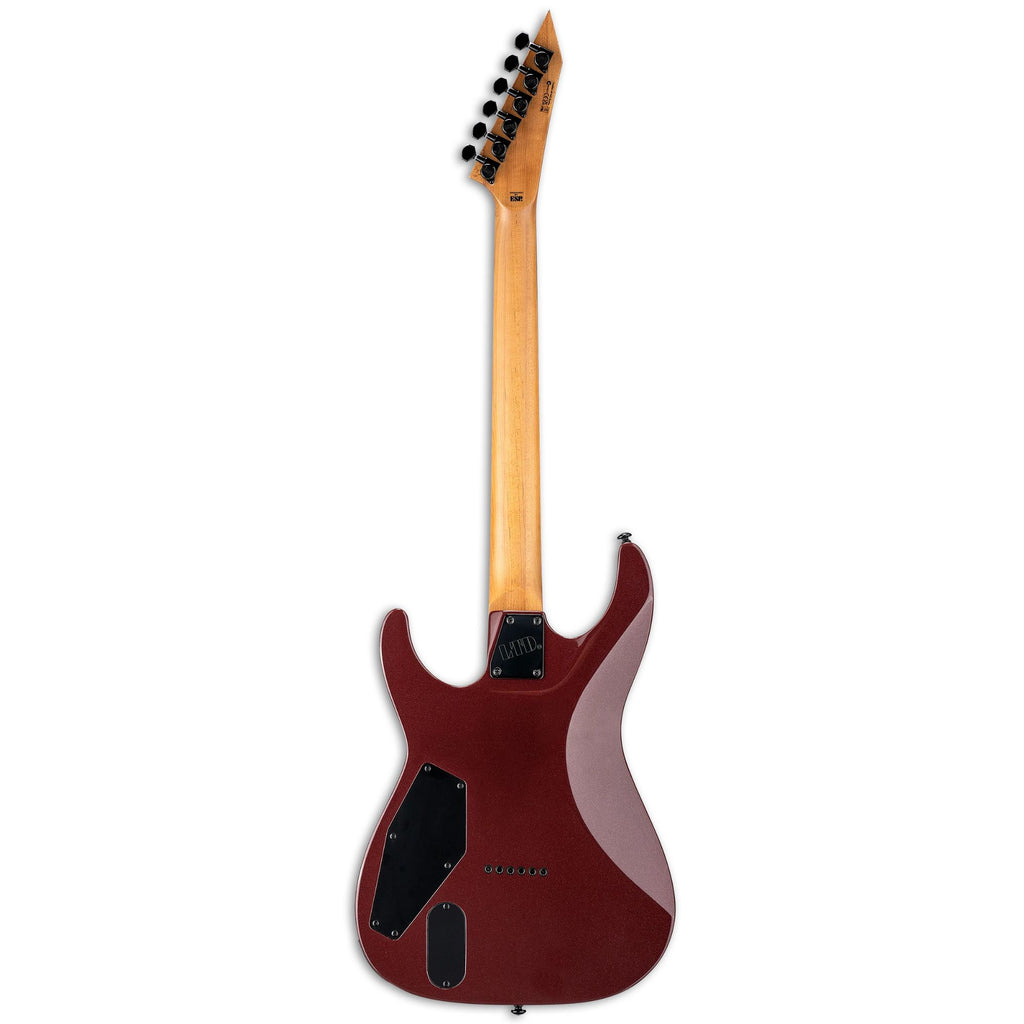 ESP LTD M 400 HT electric guitar in Scarlett Metallic finish with black hardware and maple neck, designed for versatile rock sounds.