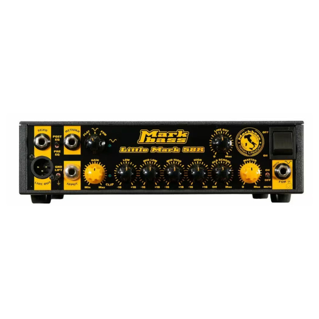 MarkBass LM 58R 500 Watt bass amplifier head with control knobs and display, designed for professional bass guitar amplification.