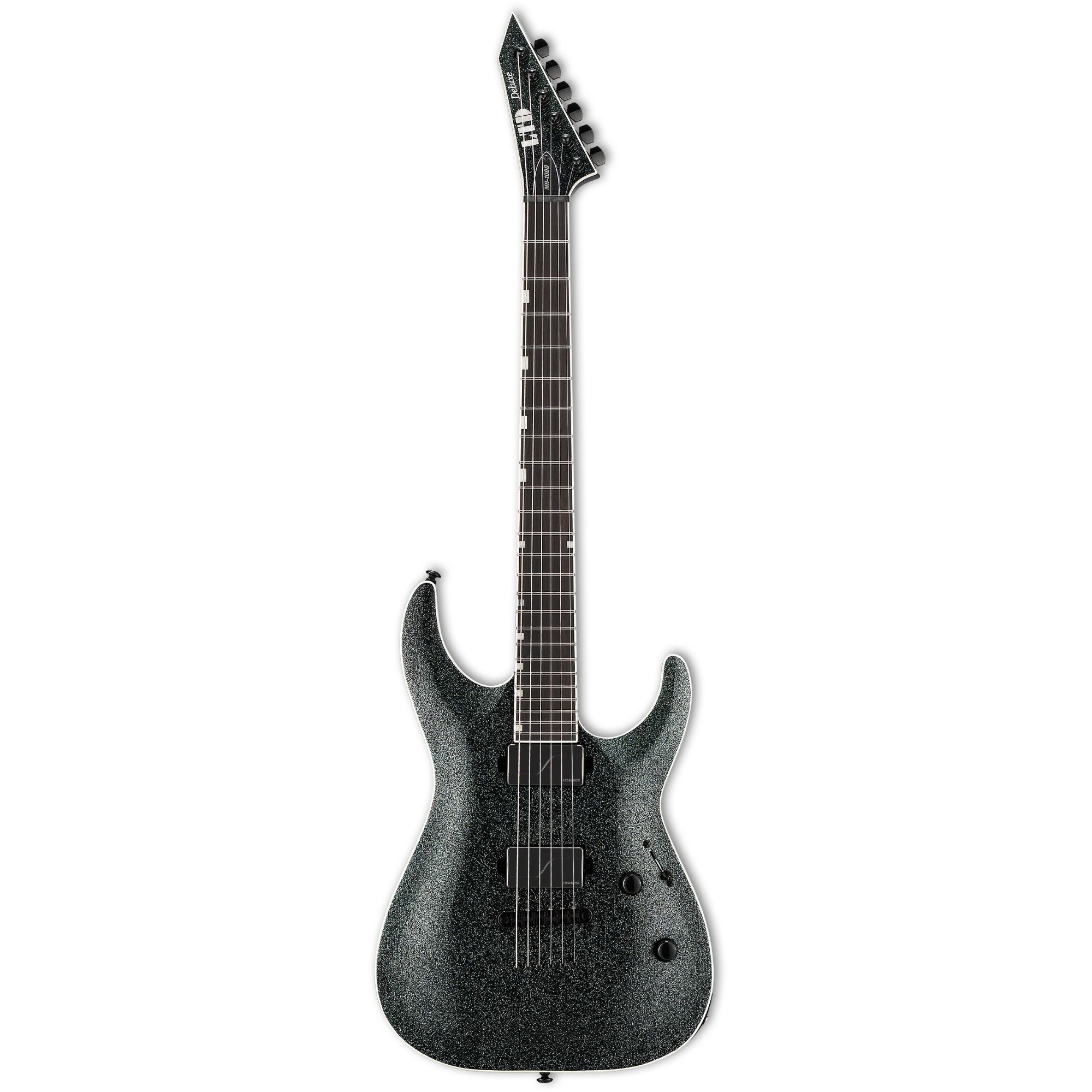 ESP LTD MH 1000 NT electric guitar in granite sparkle finish, showcasing sleek body, dual humbucker pickups, and modern design.