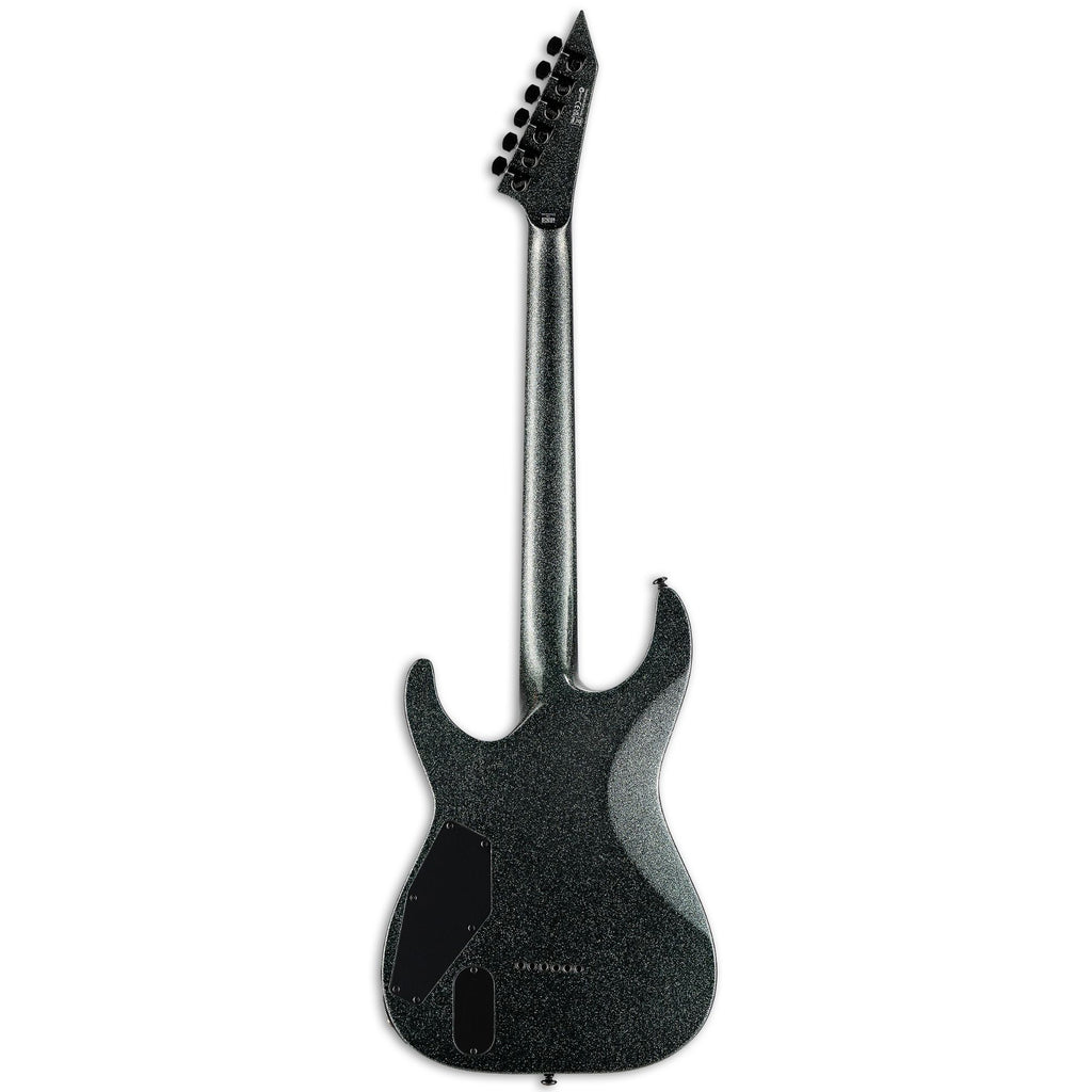 ESP LTD MH 1000 NT electric guitar in granite sparkle finish, showcasing sleek body, pickups, and control knobs.