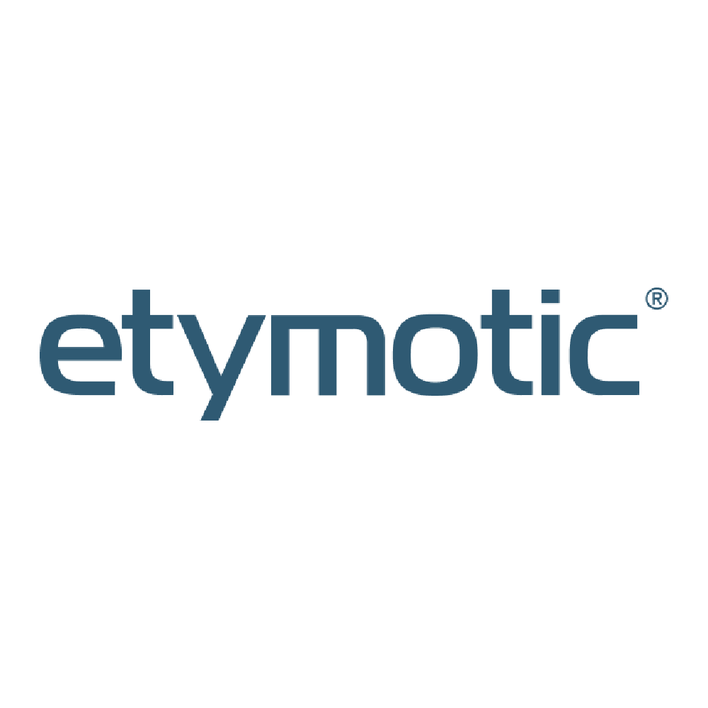 ETYMOTIC logo on clear stem and frost tip for ER20XS headphones, headphone accessory in clamshell packaging
