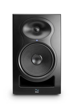 Kali Audio LP-8-II 8-inch 2-way powered studio monitor showing front view with speaker grille and control panel.