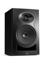 Kali Audio LP-8-II 8-inch 2-way powered studio monitor showing front view with black enclosure and control panel.