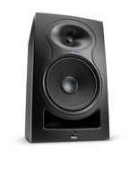 Kali Audio LP-8-II 8-inch 2-way powered studio monitor showing front view with speaker grille and control panel.