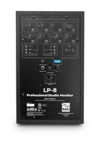Kali Audio LP-8-II 8-inch 2-way powered studio monitor showing front view with speaker grille and control panel.