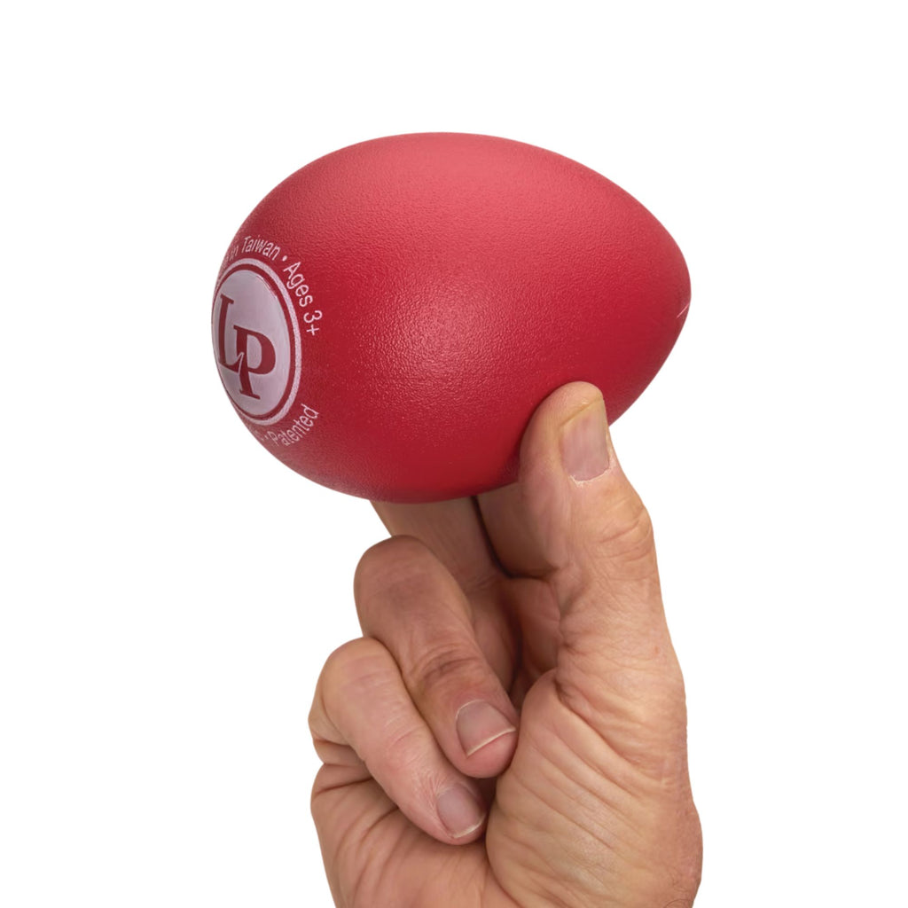 Red LP large egg shaker, a hand percussion instrument with a smooth, rounded shape and textured surface, designed for rhythm and music.