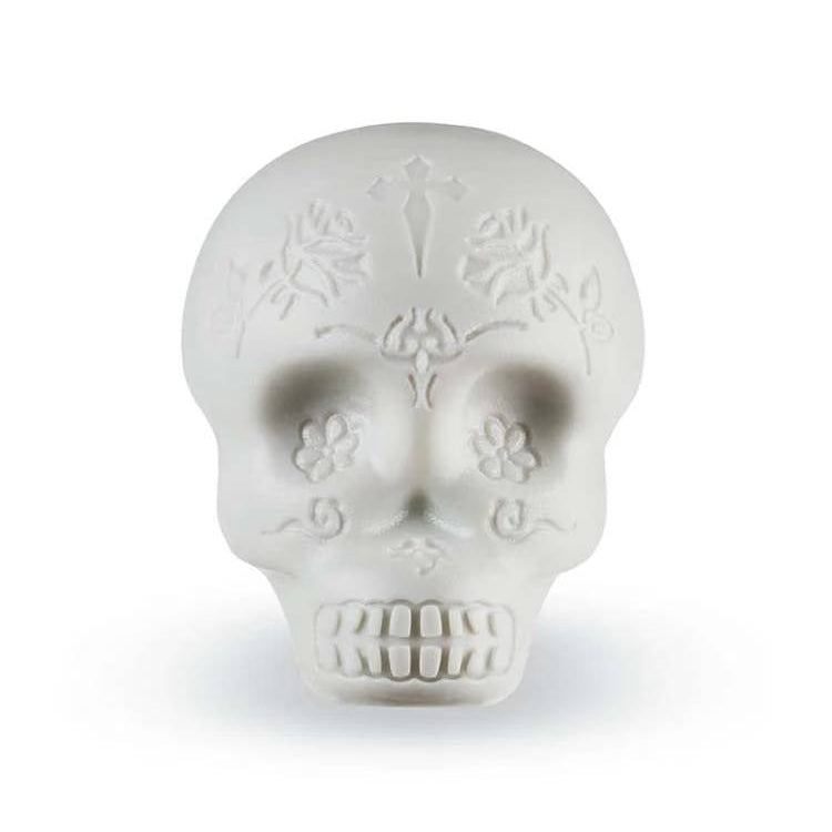 LP Sugar Skull Shaker Glow, hand percussion instrument with colorful sugar skull design and glowing features for musical rhythm.