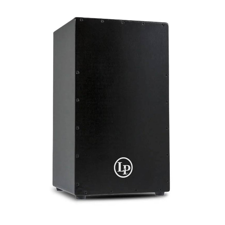 Latin Percussion Black Box Wire Cajon with natural faceplate, compact percussion instrument for versatile rhythmic sound.