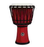 LP LP1607 7-inch red rope-tuned circle djembe with perfect-pitch head, showcasing the drum's vibrant red body and detailed craftsmanship.