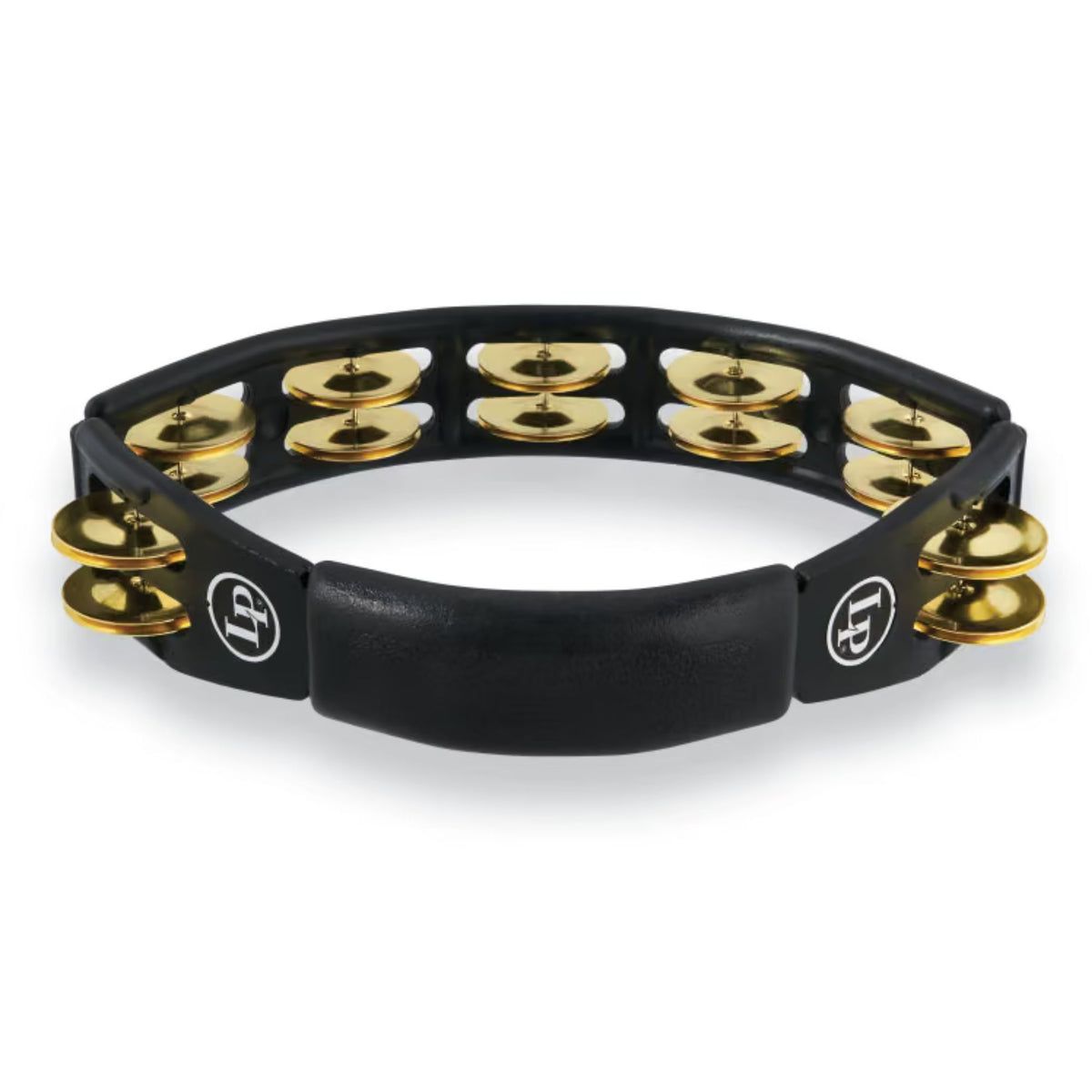 LP LP170 Cyclops Brass Black Tambourine, hand percussion instrument with metal jingles and black finish, designed for rhythm and sound.