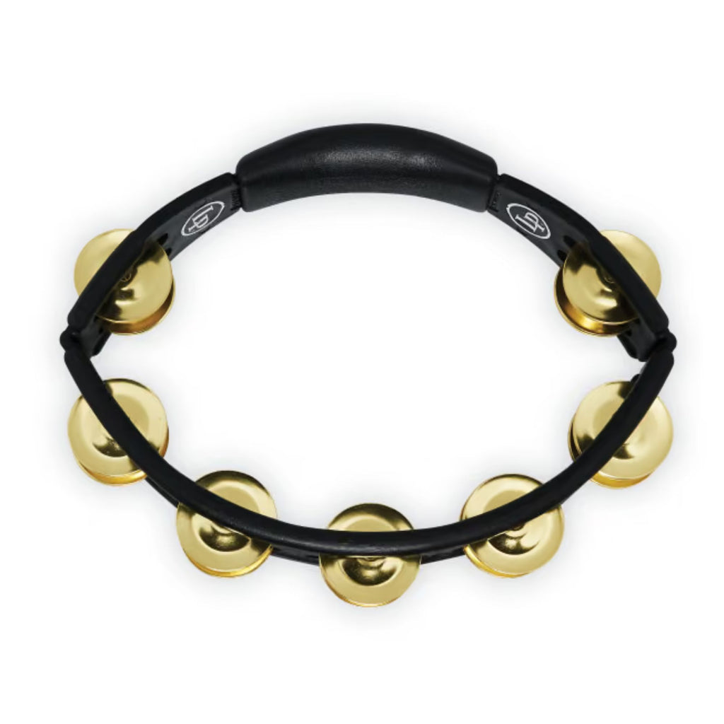 LP LP170 Cyclops brass black tambourine for hand percussion, featuring brass jingles and a sturdy black frame.