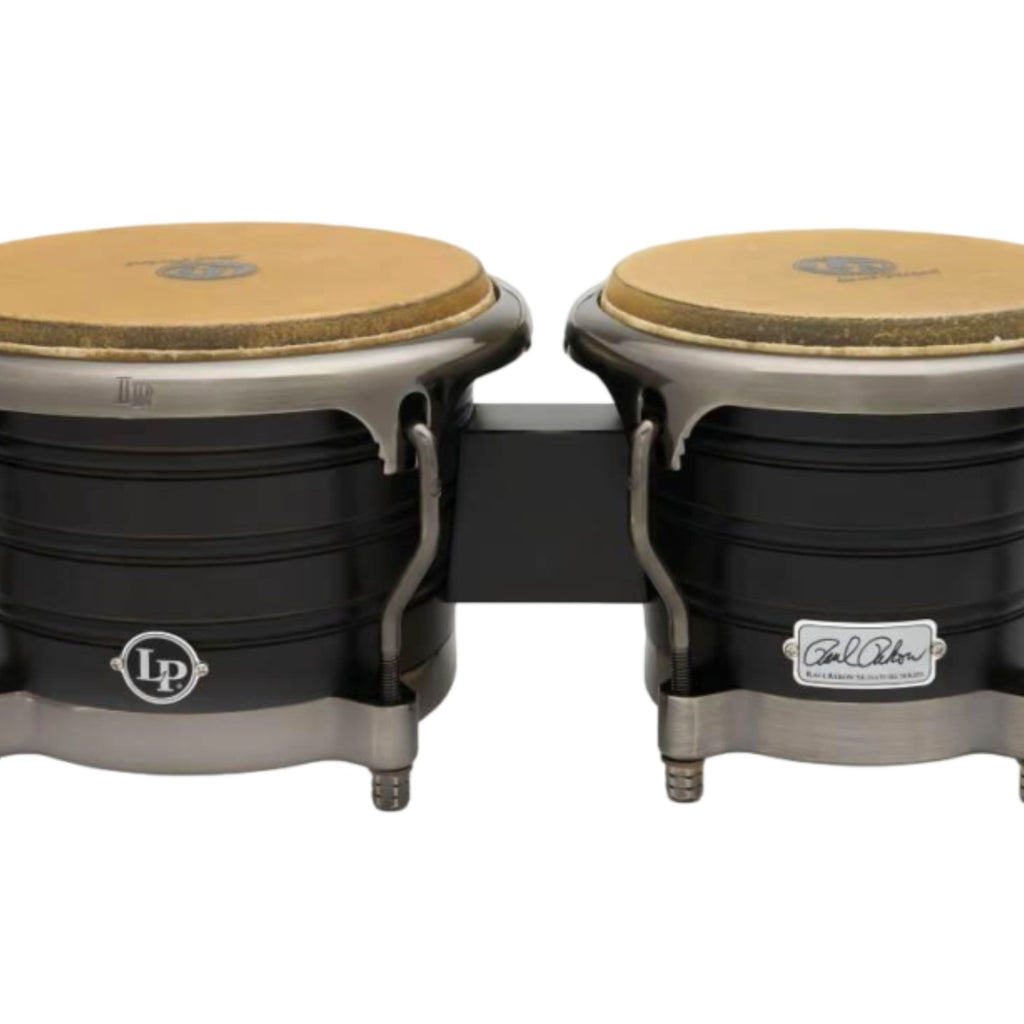 LP Raul Rekow NZ Pine Bongo in black, featuring a smooth finish and natural wood grain, designed for percussion enthusiasts.