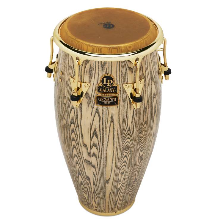 LP Giovanni Galaxy 11 3/4-inch conga drum with gold hardware, showing detailed view of drum surface and hardware finish.
