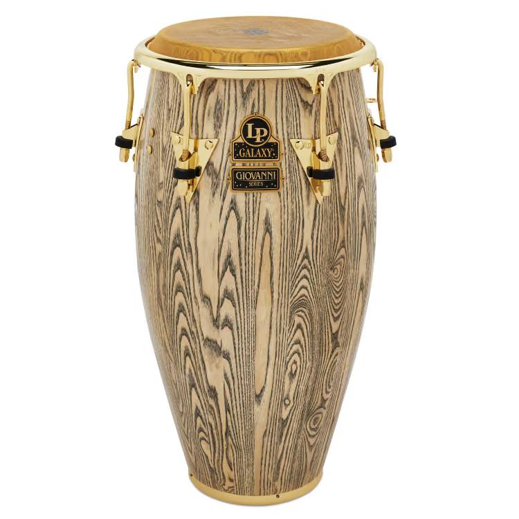 LP Giovanni Galaxy 11 3/4-inch conga drum with gold hardware, showcasing polished wood finish and detailed drumhead.