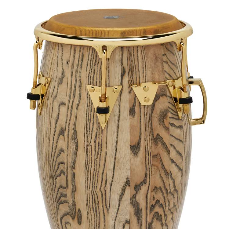 LP Giovanni Galaxy 12.5-inch conga drum with gold hardware, showcasing its wood finish and detailed craftsmanship.