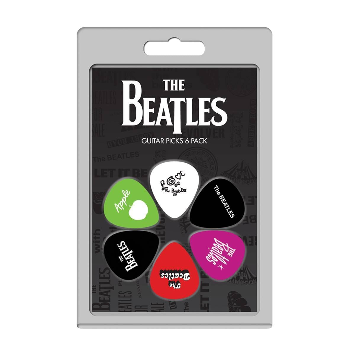 Perris LPTB4 "The Beatles" licensed guitar pick pack with six colorful guitar picks on a white background.