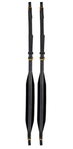 XTR Accordion Shoulder Strap 2 1/2 inches, black leather strap with metal hardware for musical instrument or accessory use.