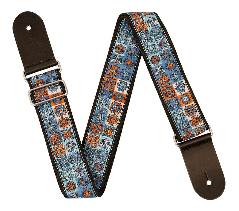 XTR Deluxe woven jacquard light blue guitar strap with poly cotton strap for comfortable, stylish instrument support.
