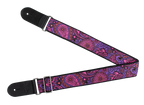 XTR Deluxe woven jacquard guitar strap with paisley purple and pink design, made from poly cotton for comfort and style.