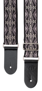 XTR Deluxe woven jacquard grey diamond guitar strap with poly cotton material, adjustable strap for comfortable playing.