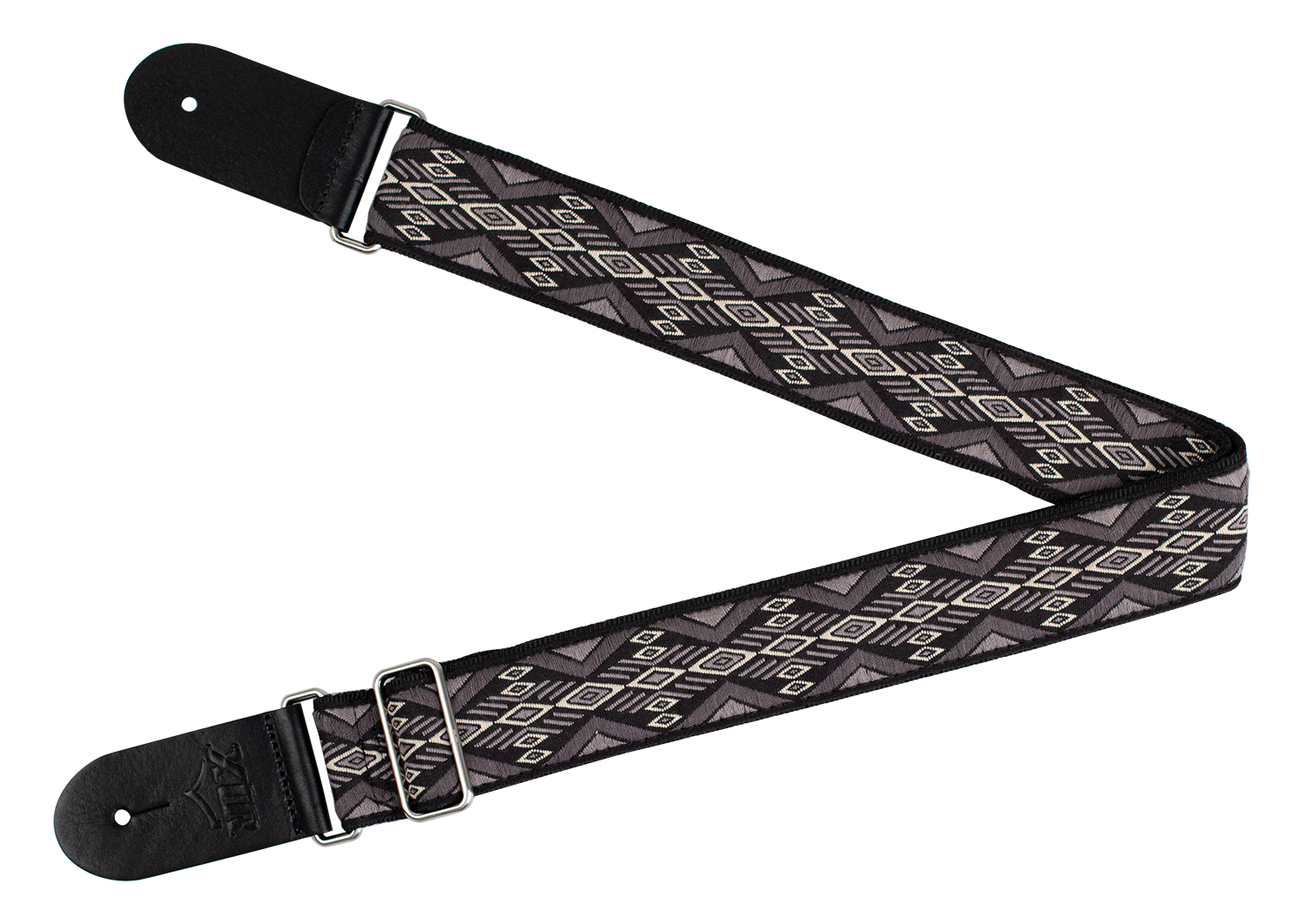 XTR Deluxe woven jacquard grey diamond guitar strap made of poly cotton with intricate woven pattern and adjustable strap design.